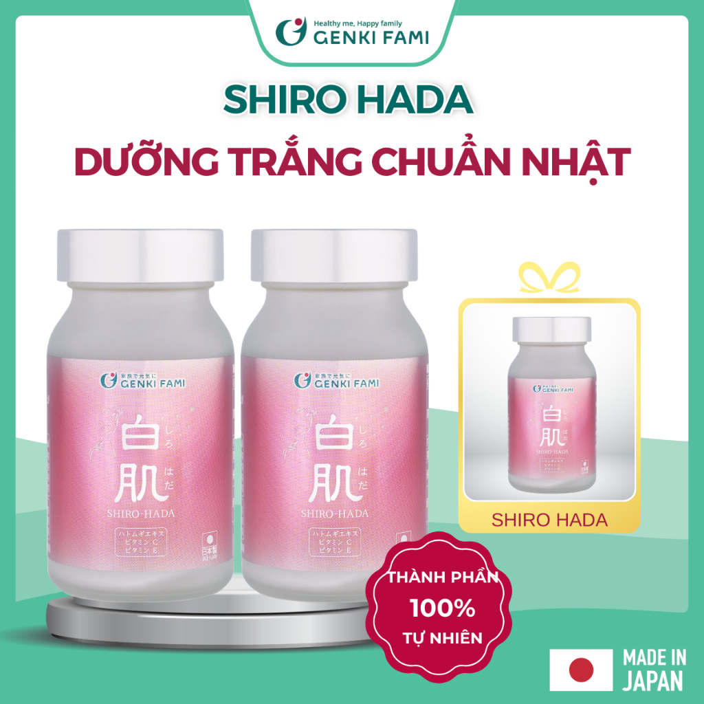 Ảnh Viên Uống Dưỡng Trắng, Ngăn Ngừa Lão Hóa, Sạm Nám, Giúp Da Đều Màu Từ Thiên Nhiên Shiro Hada Genki Fami Nhật Bản 1