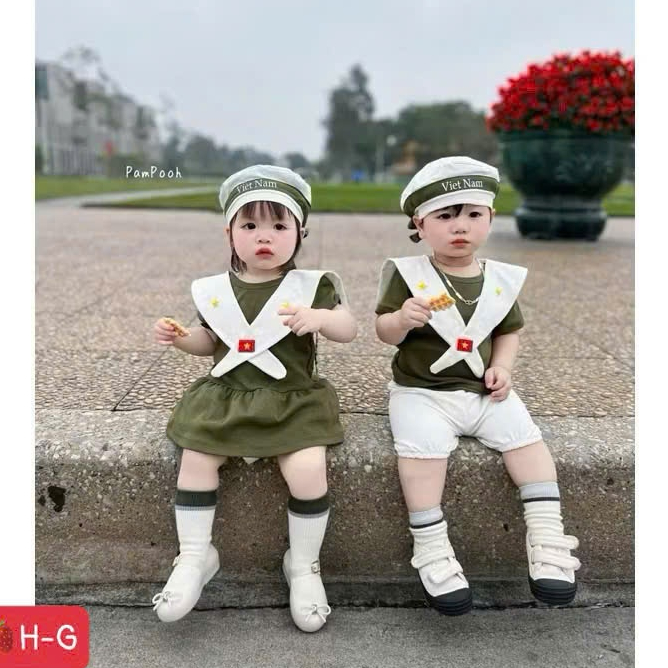 [SẴN SHIP HỎA TỐC] Set đồ 30/4 cho bé trai bé gái, set 3 chi tiết kèm mũ và yếm cho bé 8-30kg Babi Kids