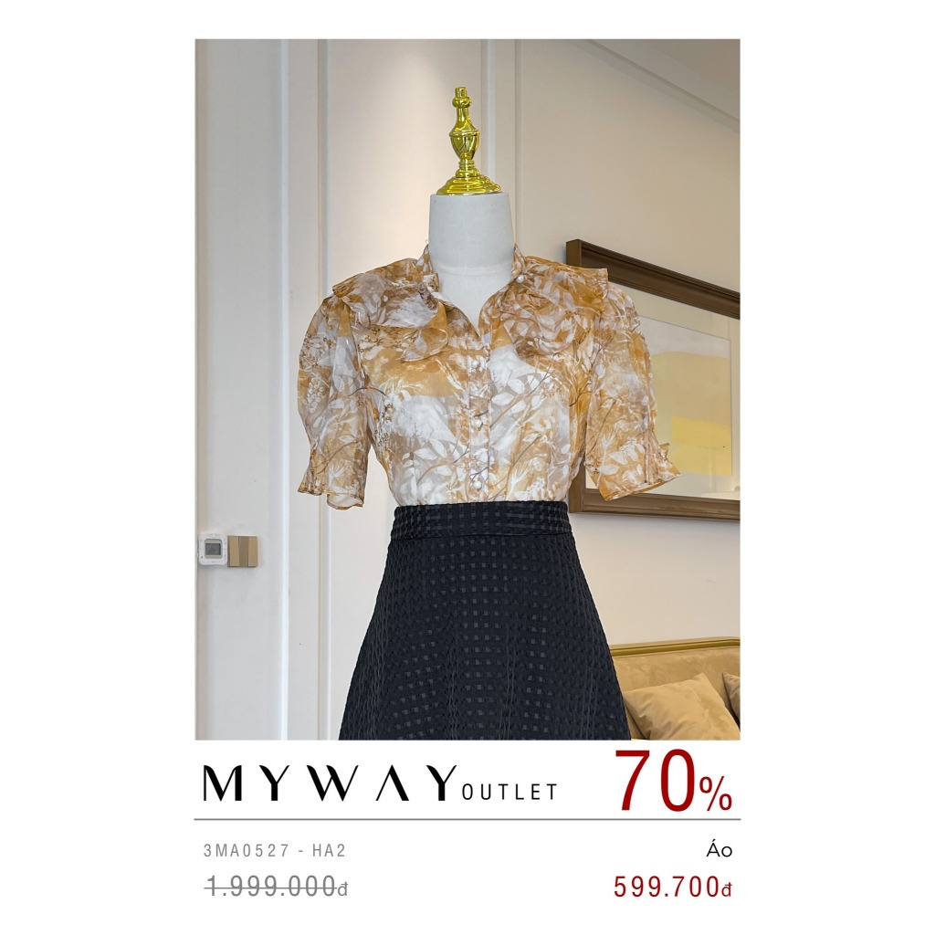 Ảnh Áo Sơ Mi Nữ My Way Cổ Tàu Ngắn Tay Hoa Tiết Hoa Cao Cấp 3MA0527 2