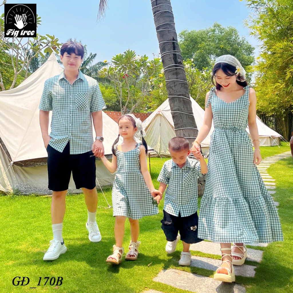 Đồng Phục Gia đình Fig Tree Caro Xanh Rêu, Thiết kế Mới Cho Hè Sôi Động, Chất dày dặn ( MS 170B)