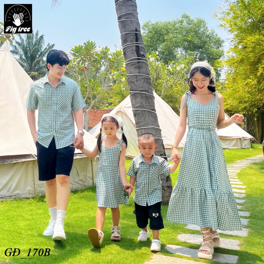 Đồng Phục Gia đình Fig Tree Caro Xanh Rêu, Thiết kế Mới Cho Hè Sôi Động, Chất dày dặn ( MS 170B)