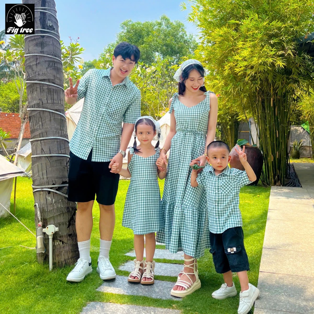 Đồng Phục Gia đình Fig Tree Caro Xanh Rêu, Thiết kế Mới Cho Hè Sôi Động, Chất dày dặn ( MS 170B)