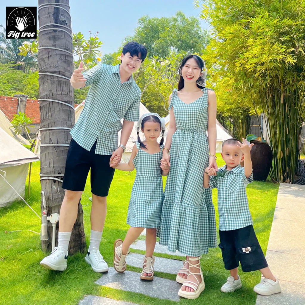 Đồng Phục Gia đình Fig Tree Caro Xanh Rêu, Thiết kế Mới Cho Hè Sôi Động, Chất dày dặn ( MS 170B)