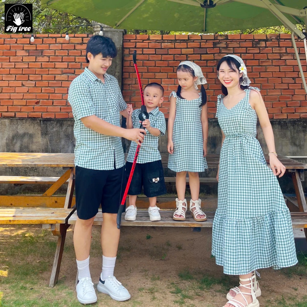 Đồng Phục Gia đình Fig Tree Caro Xanh Rêu, Thiết kế Mới Cho Hè Sôi Động, Chất dày dặn ( MS 170B)