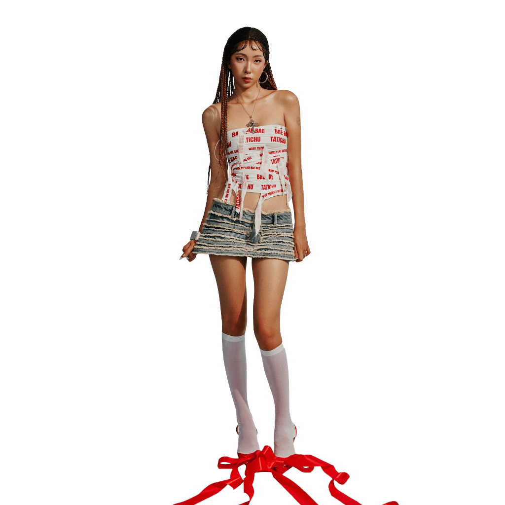 Ảnh TATICHU - BAE Distressed Jeans Mini Skirt - Váy Jeans Ngắn Tua Rua BAE 2