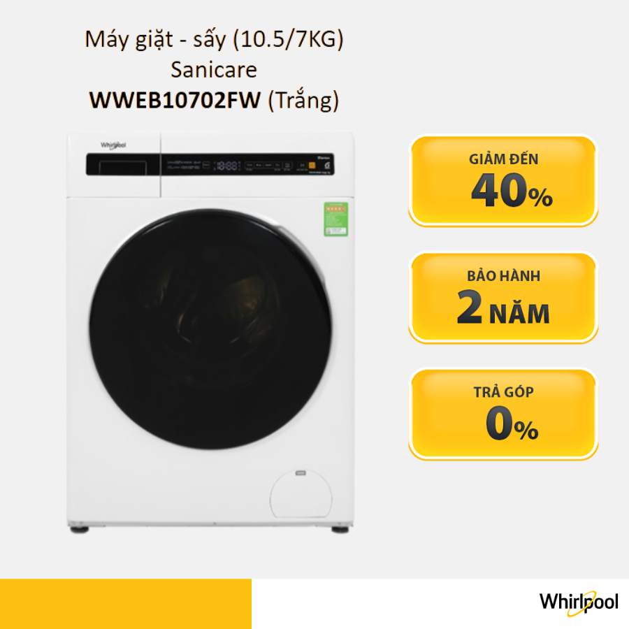 Ảnh Máy giặt sấy Whirlpool SaniCare Inverter giặt 10.5 kg - sấy 7 kg WWEB10702FG - Bảo hành 2 năm 1