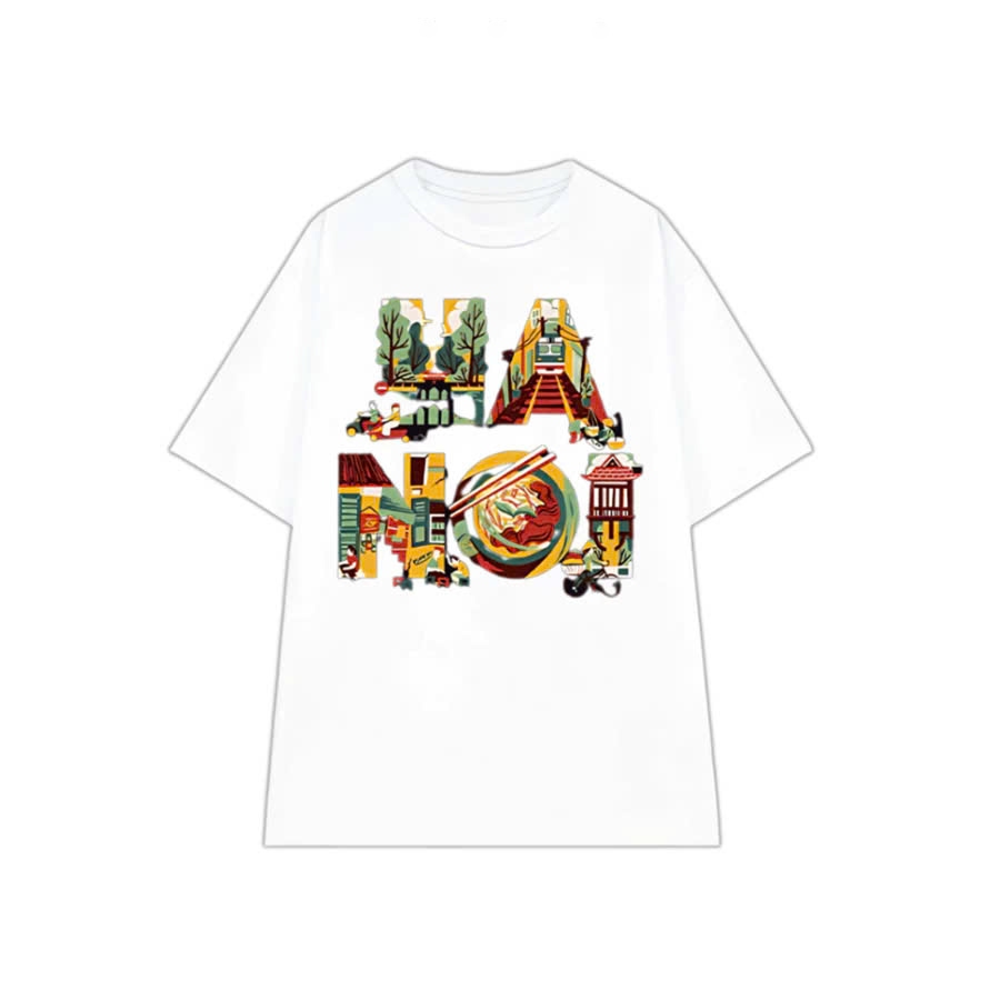Áo phông cổ tròn in hình HÀ NỘI unisex chất vải cotton mềm mịn thoáng mát thích hợp với mùa hè TA240
