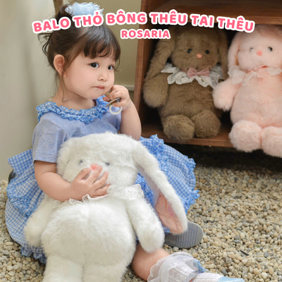 [Hỏa Tốc] Balo Thỏ Bông Thêu Tên Tai Dài Tặng Yếm Cổ – Thú Bông Quà Tặng Dễ Thương Cho Bé Gái
