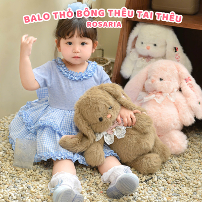 [Hỏa Tốc] Balo Thỏ Bông Thêu Tên Tai Dài Tặng Yếm Cổ – Thú Bông Quà Tặng Dễ Thương Cho Bé Gái