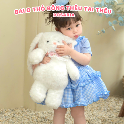 [Hỏa Tốc] Balo Thỏ Bông Thêu Tên Tai Dài Tặng Yếm Cổ – Thú Bông Quà Tặng Dễ Thương Cho Bé Gái