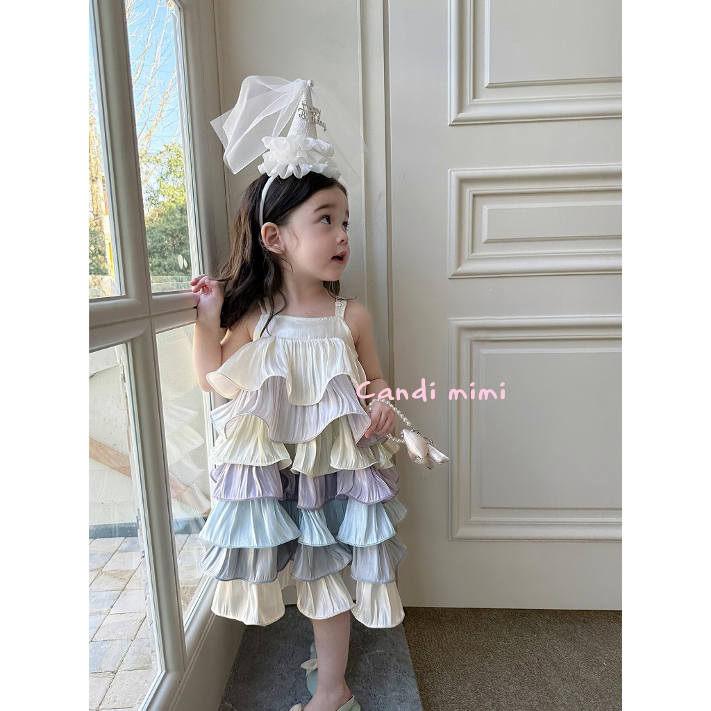 CANDI MIMI Váy hai dây voan xoè nhiều tầng cao cấp - Phong cách Hàn Quốc
