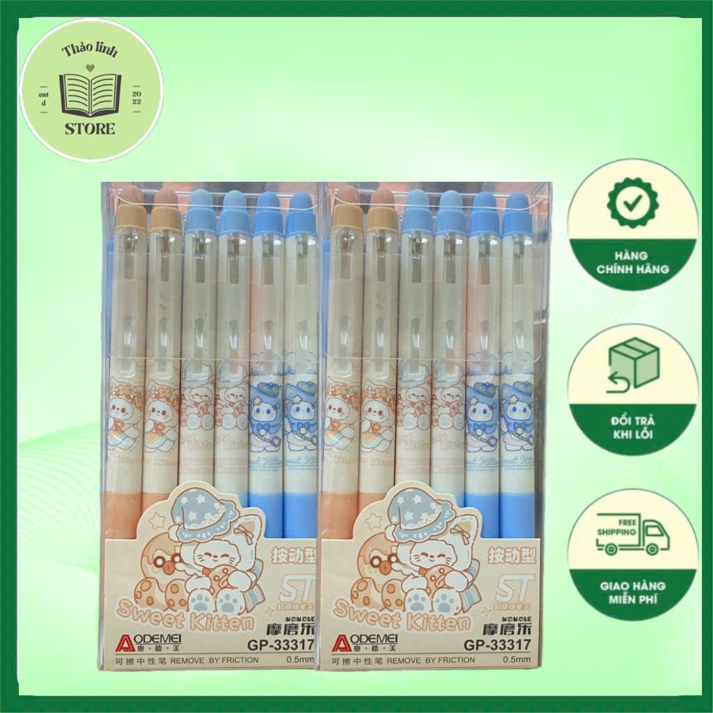 Bút Gel Đầu Bấm Tẩy Xóa Được (mực Xanh/Tím/Đen) mực đậm và đều