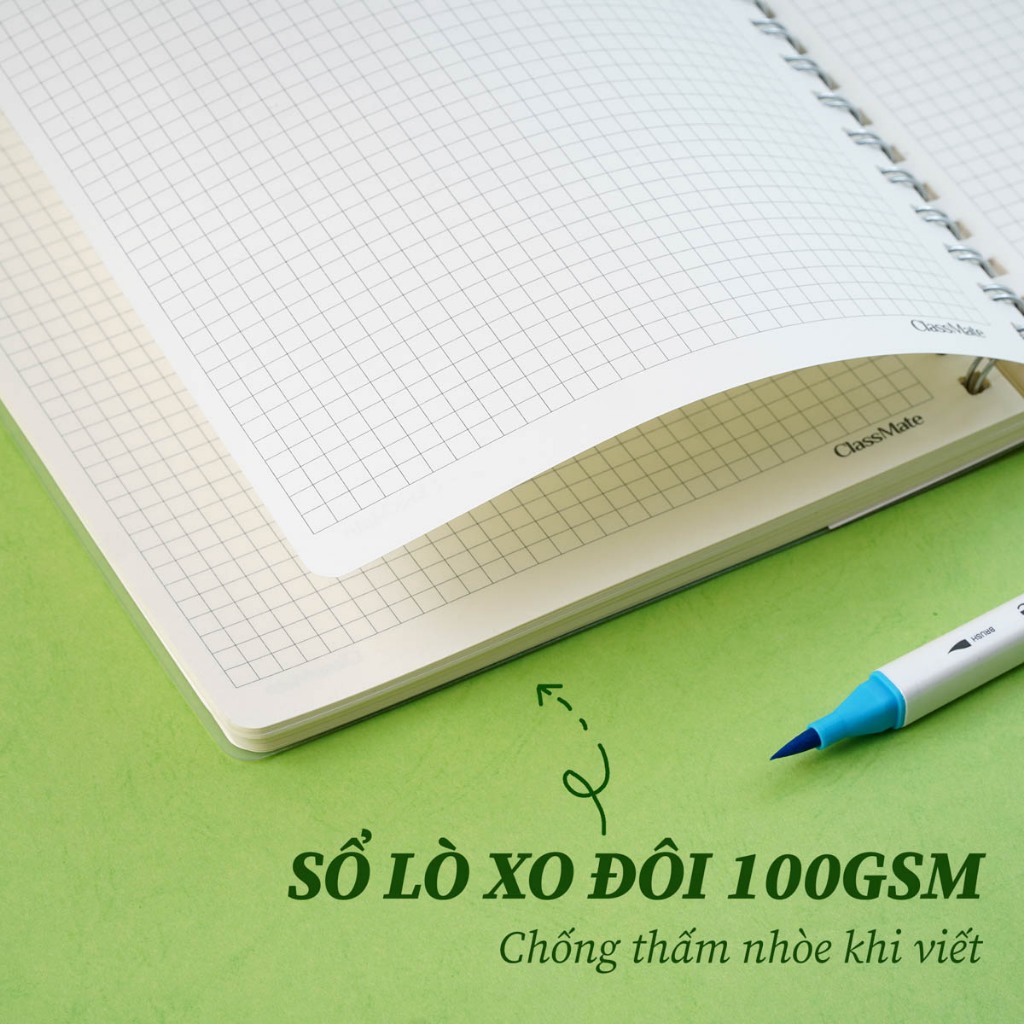 Sổ Tay Ghi Chép 200 Trang Clasmate Sổ Lò Xo 100GSM Dòng Kẻ Ngang/Chấm/Caro Viết Calligraphy Sổ Bullet Journal Bìa Nhựa