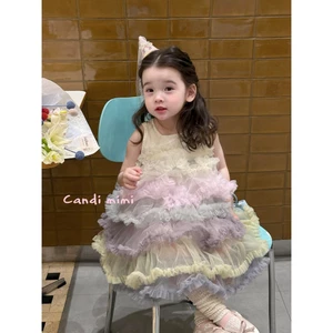 CANDI MIMI Váy sát nách voan phối màu nhiều tầng cao cấp - Phong cách Hàn Quốc