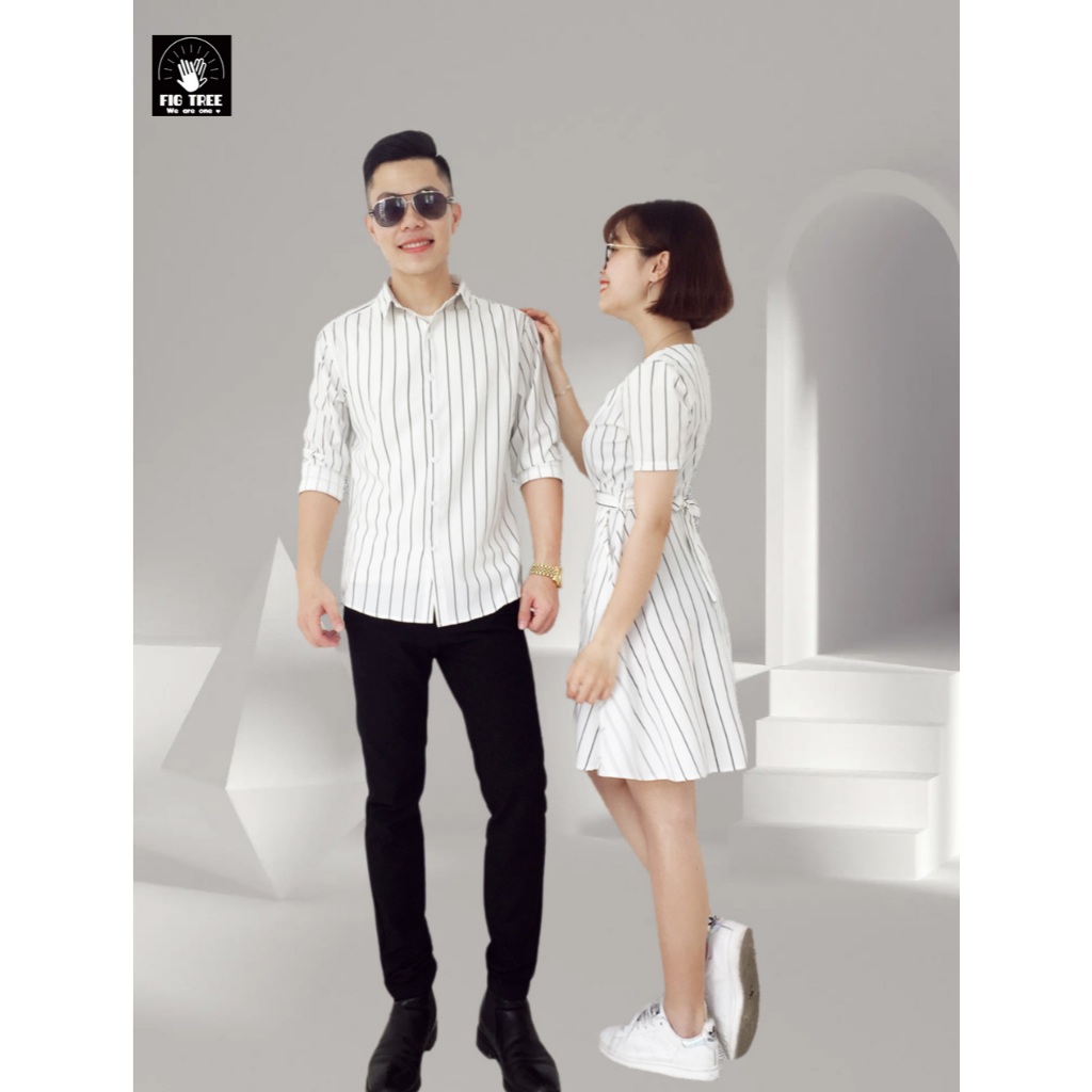 Set Sơ Mi Váy Đôi Fig Tree Sọc Đen NềnTrắng Mã 145B
