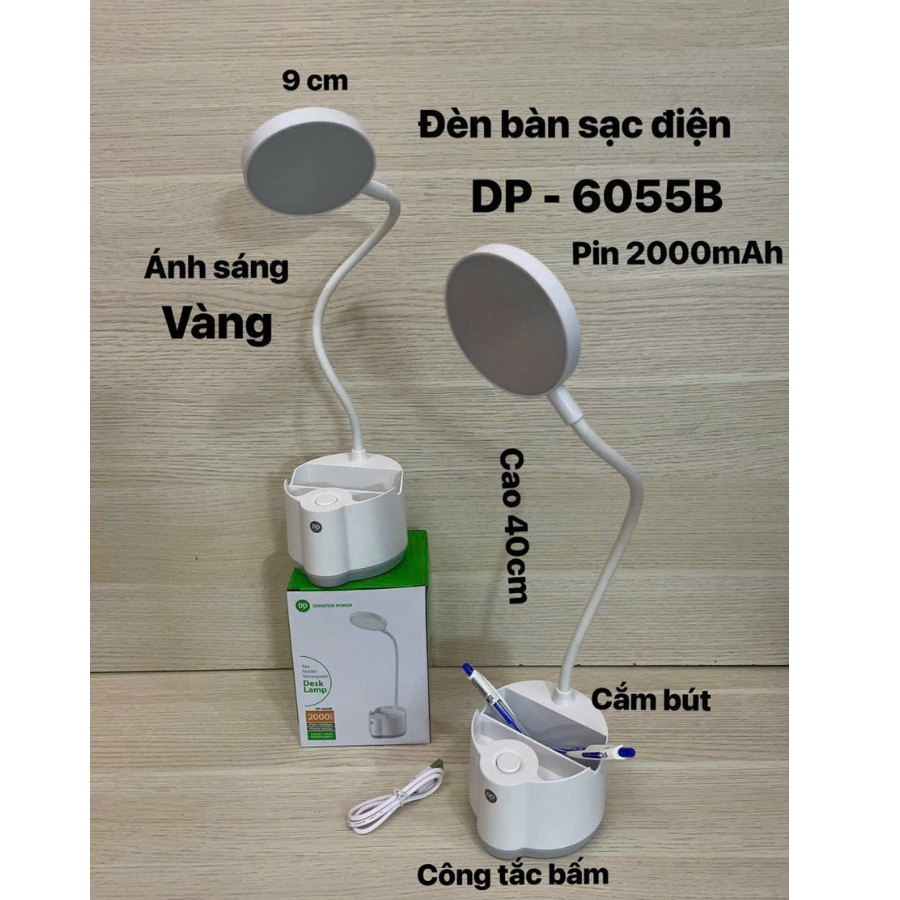 Đèn bàn học sạc điện DP 6060 thân đèn uốn cong linh hoạt kiểu dáng sang trọng