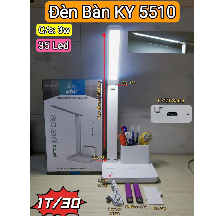 Đèn bàn học sạc điện DP 6060 thân đèn uốn cong linh hoạt kiểu dáng sang trọng