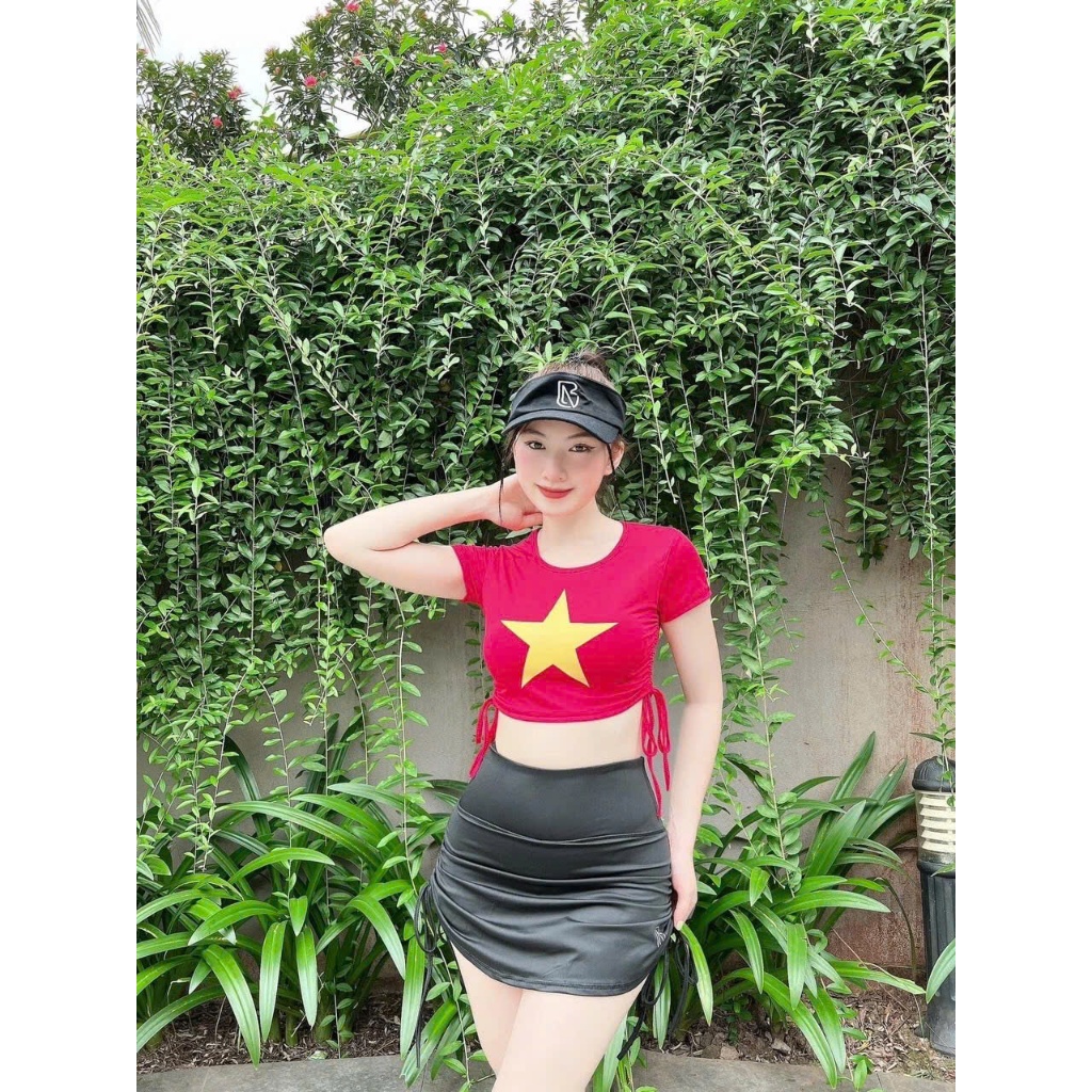 Áo đỏ sao vàng croptop chất siêu đẹp, phù hợp cho biểu diễn, nhảy, sẵn sll đội nhóm