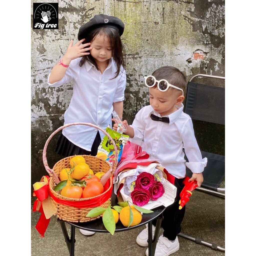 Combo Gia Đình Fig Tree Màu Trắng, Chất Cotton Trơn Mềm Mịn, Hàng Nhiều Size