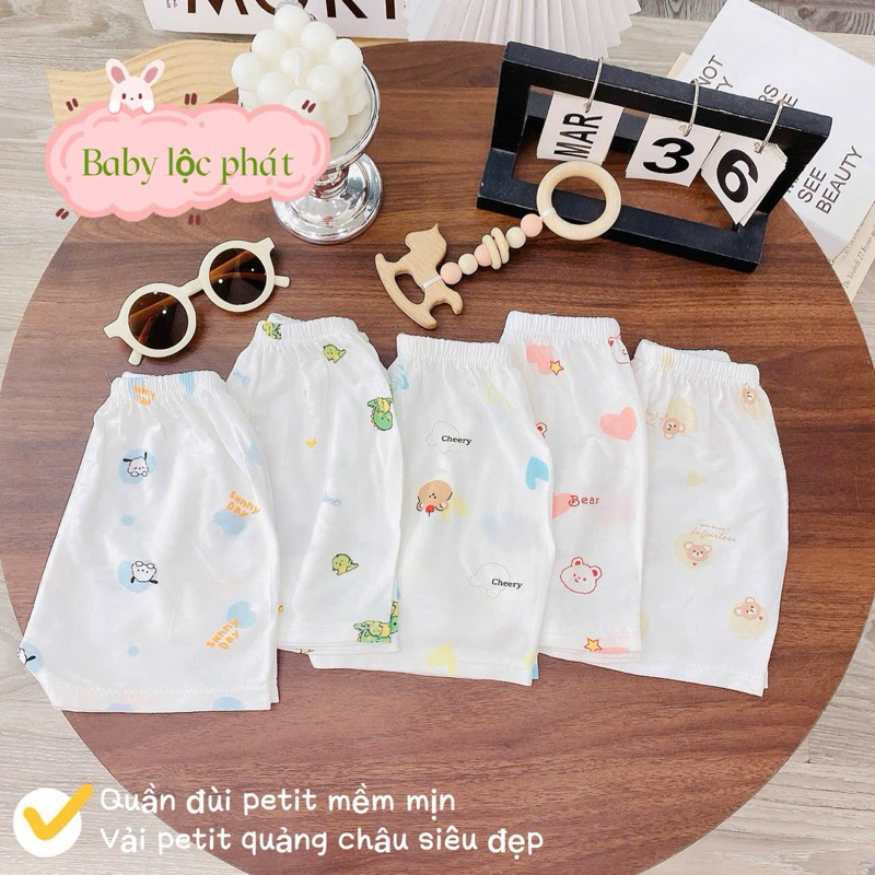 (LK 003) Combo 5-10 quần đùi Petit QC mềm mịn thấm hút mồ hôi cho bé từ 3-15kg