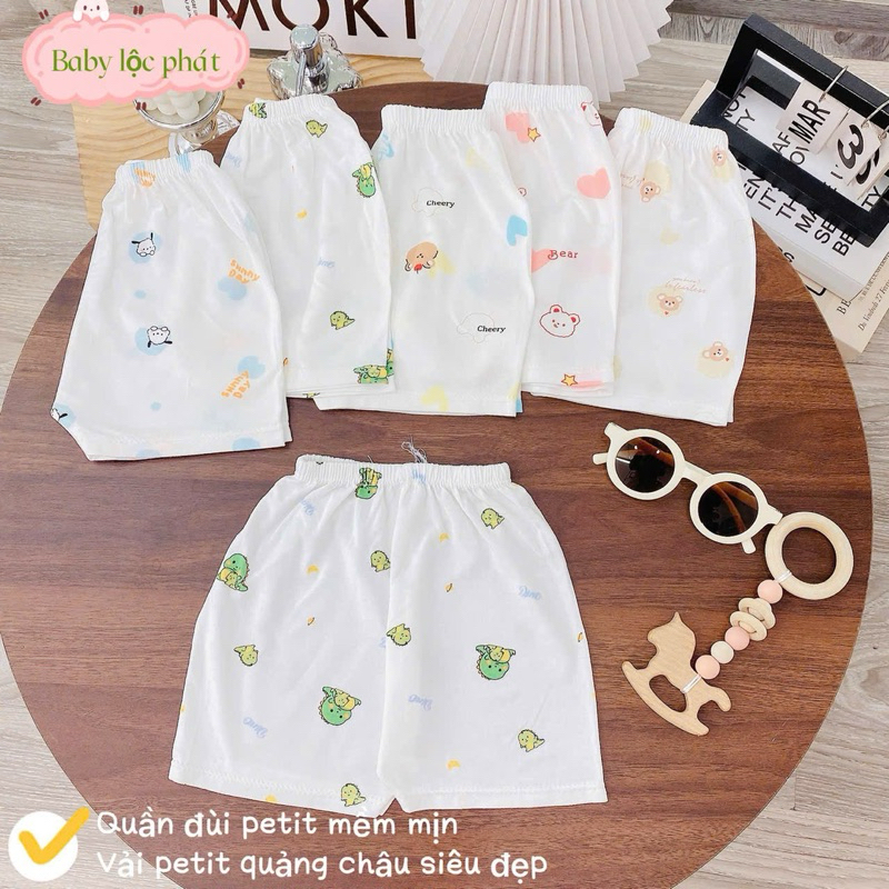 (LK 003) Combo 5-10 quần đùi Petit QC mềm mịn thấm hút mồ hôi cho bé từ 3-15kg