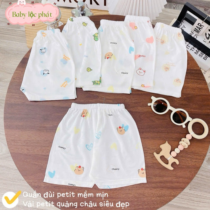 (LK 003) Combo 5-10 quần đùi Petit QC mềm mịn thấm hút mồ hôi cho bé từ 3-15kg