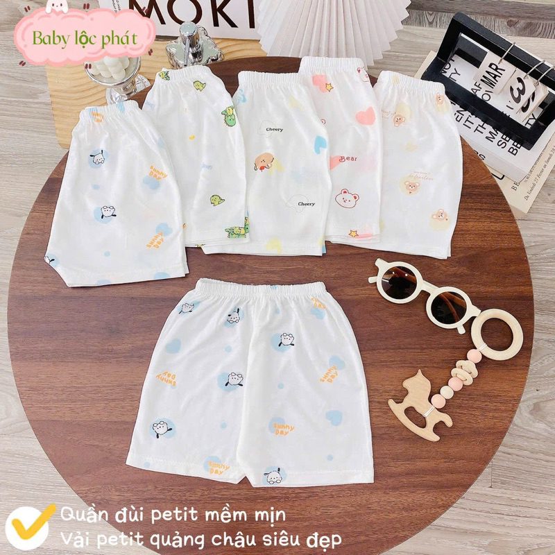 (LK 003) Combo 5-10 quần đùi Petit QC mềm mịn thấm hút mồ hôi cho bé từ 3-15kg
