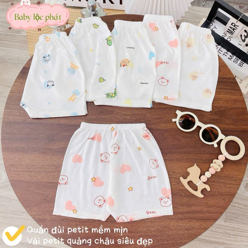 (LK 003) Combo 5-10 quần đùi Petit QC mềm mịn thấm hút mồ hôi cho bé từ 3-15kg