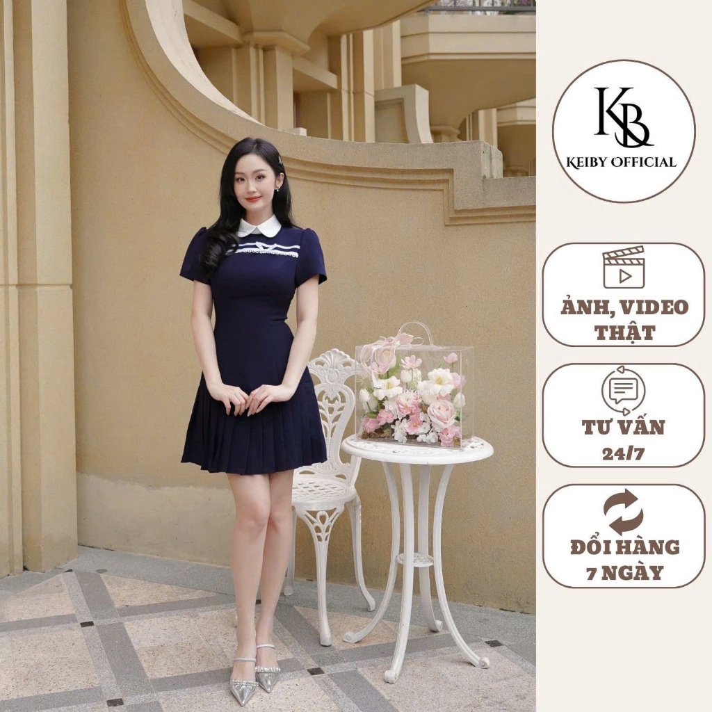 Đầm thiết kế KALOE váy tiểu thư phối ruy băng nơ trắng cổ sen đuôi xếp ly dáng A phong cách thanh lịch ST07 | BigBuy360 - bigbuy360.vn