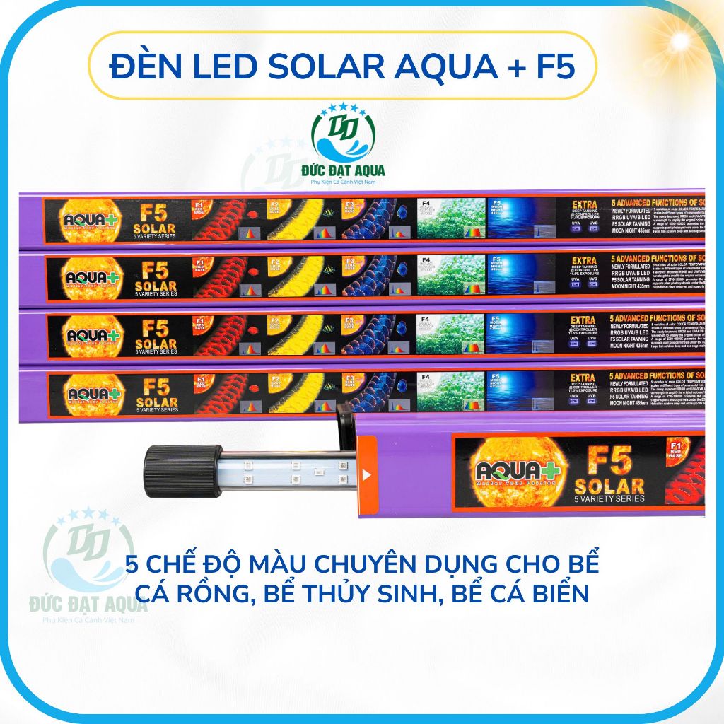 ĐÈN LED F5 SOLAR  AQUA+ VỚI 5 CHẾ ĐỘ MÀU, ĐẸP CHUYÊN DỤNG CHO BỂ CÁ RỒNG, THỦY SINH, CÁ BIỂN,