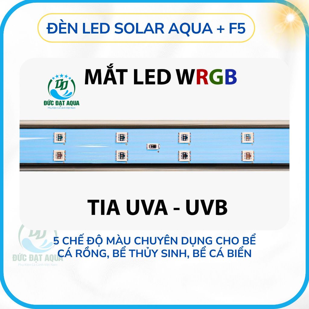 ĐÈN LED F5 SOLAR  AQUA+ VỚI 5 CHẾ ĐỘ MÀU, ĐẸP CHUYÊN DỤNG CHO BỂ CÁ RỒNG, THỦY SINH, CÁ BIỂN, 6