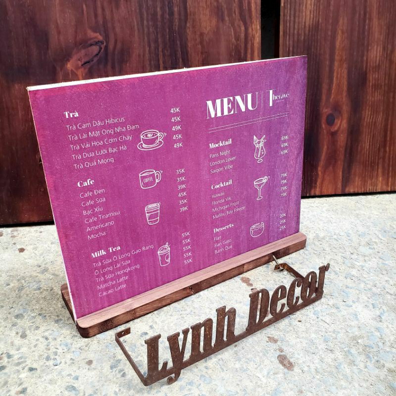 Menu gỗ A3 A4 in UV trực tiếp theo yêu cầu Free Logo - LynhDecor