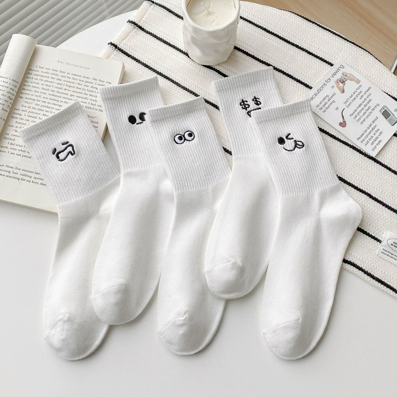 Tất Vớ Nam Nữ Cổ Cao Tone Trung Tính Thêu Hình Ngộ Nghĩnh Dễ Thương Phong Cách Hàn Quốc Chất Cotton Mềm Mại Thoáng Mát