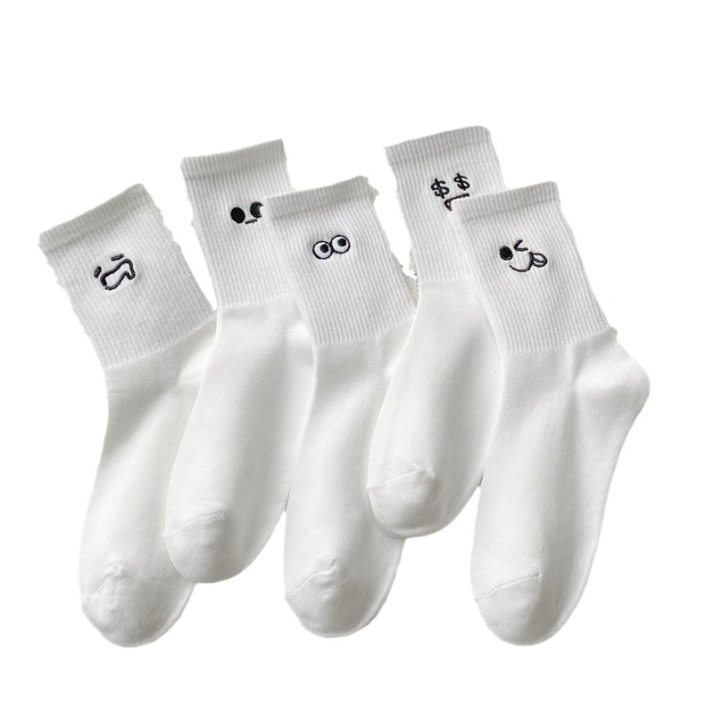 Tất Vớ Nam Nữ Cổ Cao Tone Trung Tính Thêu Hình Ngộ Nghĩnh Dễ Thương Phong Cách Hàn Quốc Chất Cotton Mềm Mại Thoáng Mát