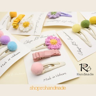 Set 3 kẹp tóc hoa pom nhiều tone màu ngọt ngào cho nữ và bé gái 5cm, 4.5cm xinh |Shop Rô Handmade