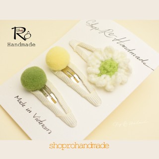 Set 3 kẹp tóc hoa pom nhiều tone màu ngọt ngào cho nữ và bé gái 5cm, 4.5cm xinh |Shop Rô Handmade