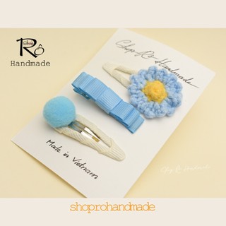 Set 3 kẹp tóc hoa pom nhiều tone màu ngọt ngào cho nữ và bé gái 5cm, 4.5cm xinh |Shop Rô Handmade