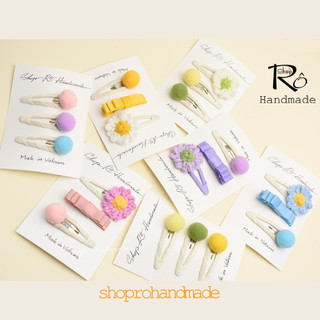 Set 3 kẹp tóc hoa pom nhiều tone màu ngọt ngào cho nữ và bé gái 5cm, 4.5cm xinh |Shop Rô Handmade