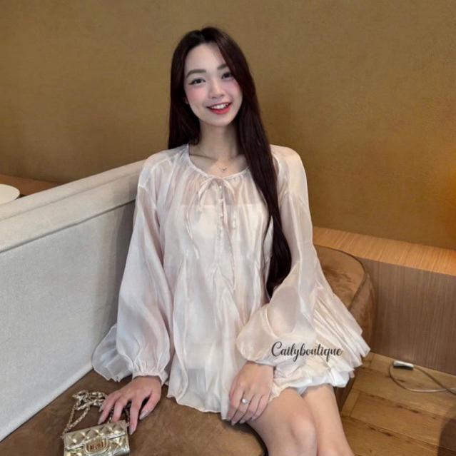 MIU.STUDIO • Set áo babydoll voan tơ tay bồng đính khuy ngọc kèm chân váy bí bồng Kail Set