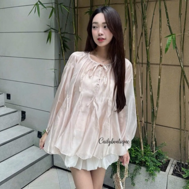MIU.STUDIO • Set áo babydoll voan tơ tay bồng đính khuy ngọc kèm chân váy bí bồng Kail Set
