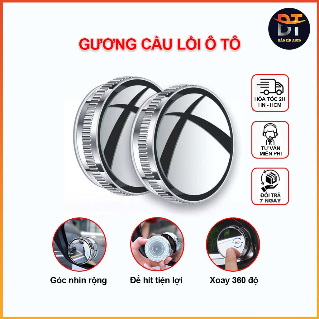 Gương cầu lồi ô tô 360 độ thiết kế nhỏ gọn 5cm, kính cầu lồi hít kính xe oto con, xe bán tải gắn kính chiếu hậu