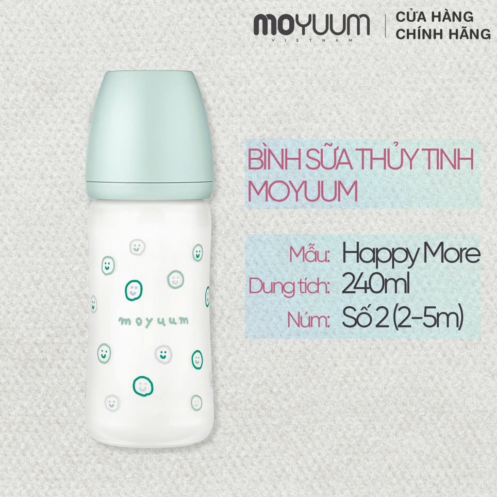 Ảnh Bình sữa Thủy tinh tráng silicon Moyuum - Mẫu xanh - 240ml - Kèm núm 2 1