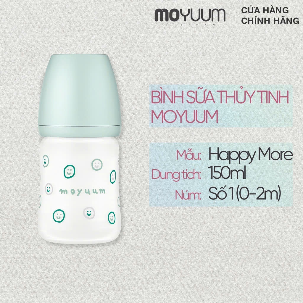 Ảnh Bình sữa Thủy tinh tráng silicon Moyuum - Mẫu xanh - 150ml - Kèm núm 1 1