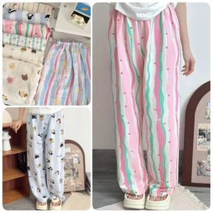 Quần Dài Pijama Hoạ Tiết Dễ Thương . Quần Dài Ống Rộng Chất Đũi Mềm Mát .Quần Nữ Form Suông Phong Cách Hàn Quốc
