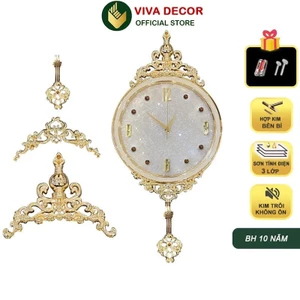 Đồng Hồ Treo Tường Trang Trí Vương Miện Cao Cấp Mặt Kính Pha Lê Đính Ngọc Thạch Anh ViVa Decor V362