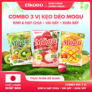 COMBO TPBS Kẹo Dẻo Mogu Mix 3 Vị - Xoài sấy, Kiwi hạt chia, Vải sấy, 100g/gói, Eikodo Việt Nam