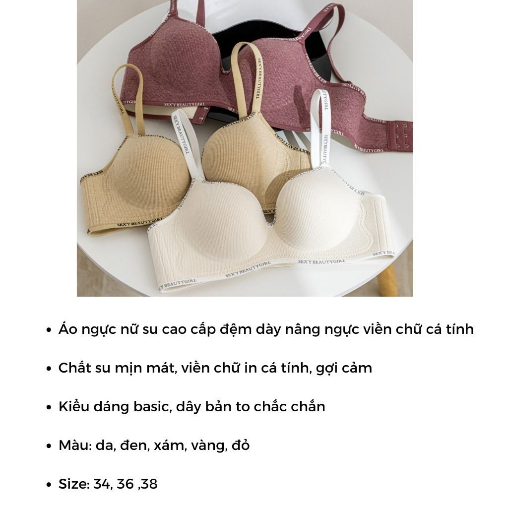 Áo ngực nữ đệm mút dày 5cm nâng ngực tạo khe sexy, Áo lót nữ su cao cấp in chữ cá tính LANIXA A3325