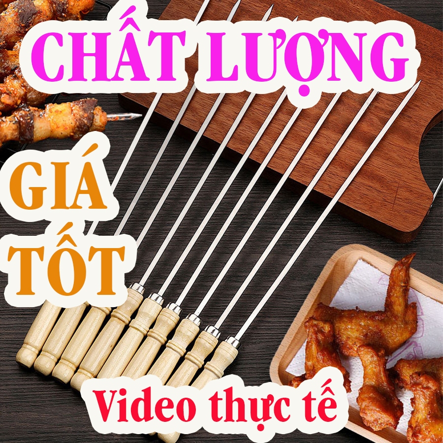 [RẺ NHẤT] Xiên nướng thịt Inox, Xiên Inox chuôi gỗ, Que xiên nướng Inox ...