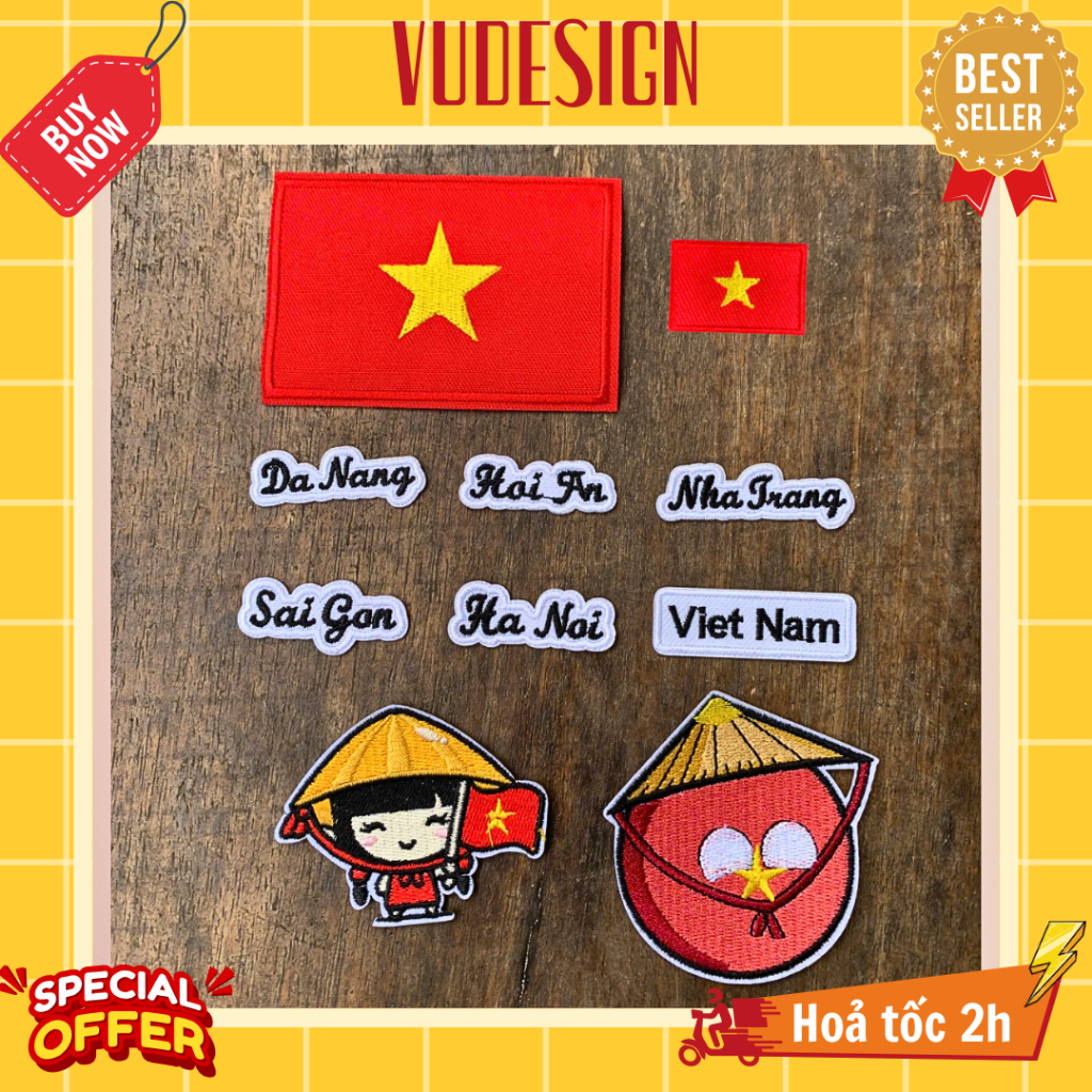 Sticker Dán Vải, Sticker Ủi Thêu Quần Áo, Balo Cờ Đỏ Sao Vàng Tên Các ...