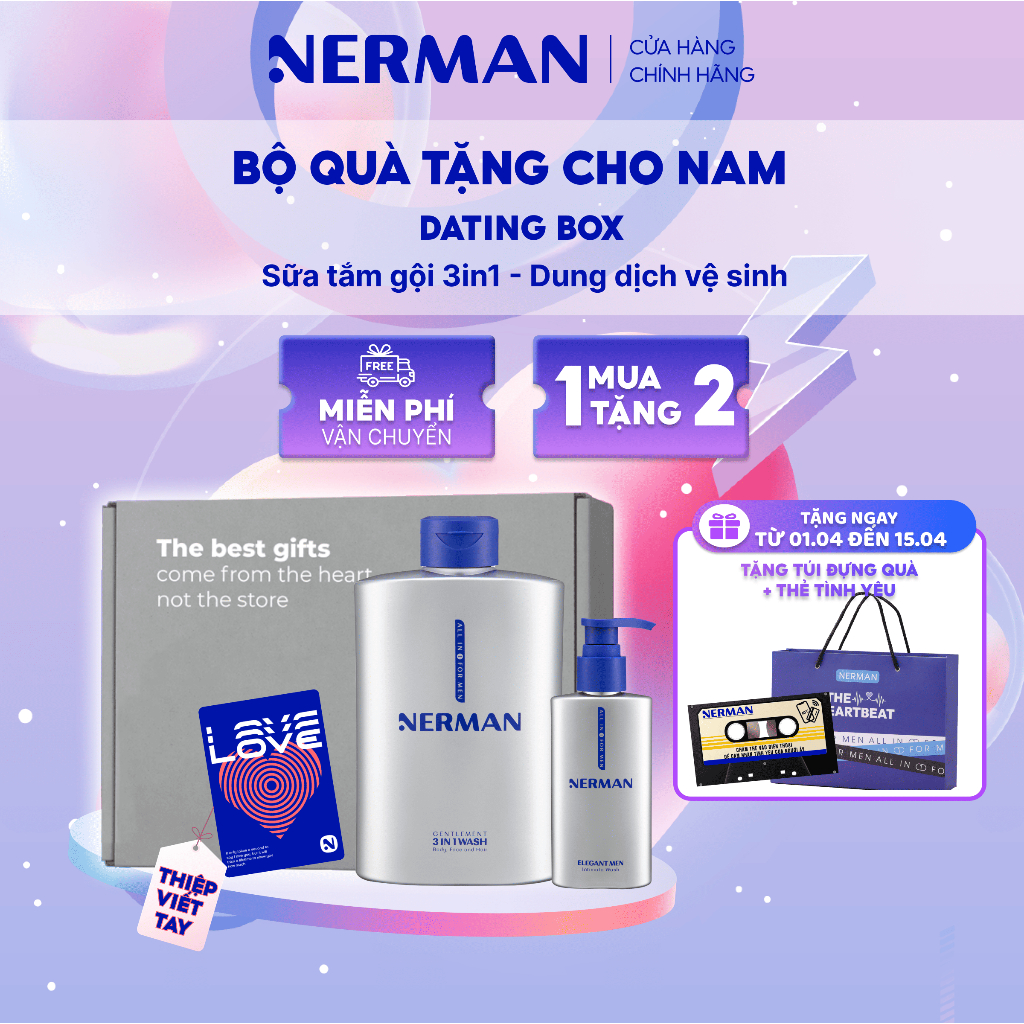 Bộ quà tặng cho nam DATING BOX Nerman - Sữa tắm gội hương nước hoa cao ...